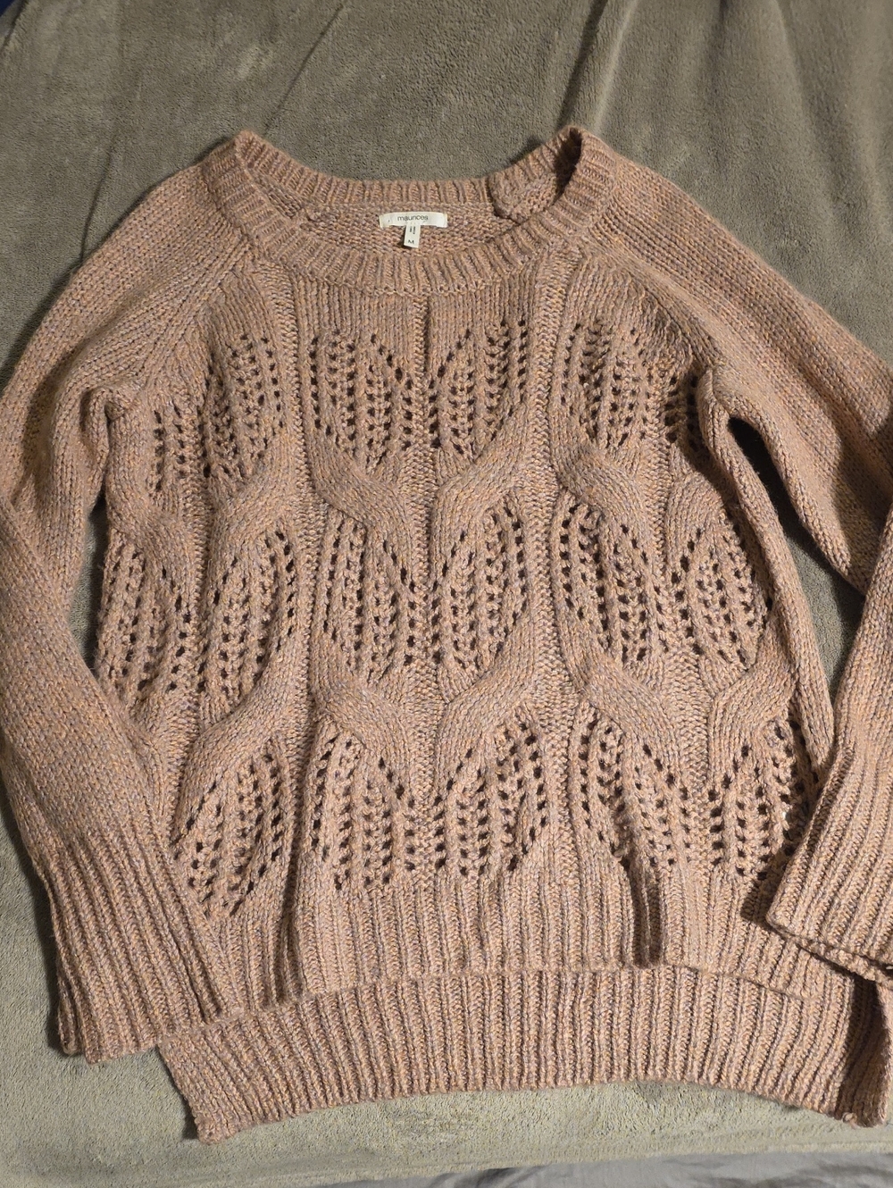 Maurices Dusty Mauve Open-Knit Crewneck Sweater